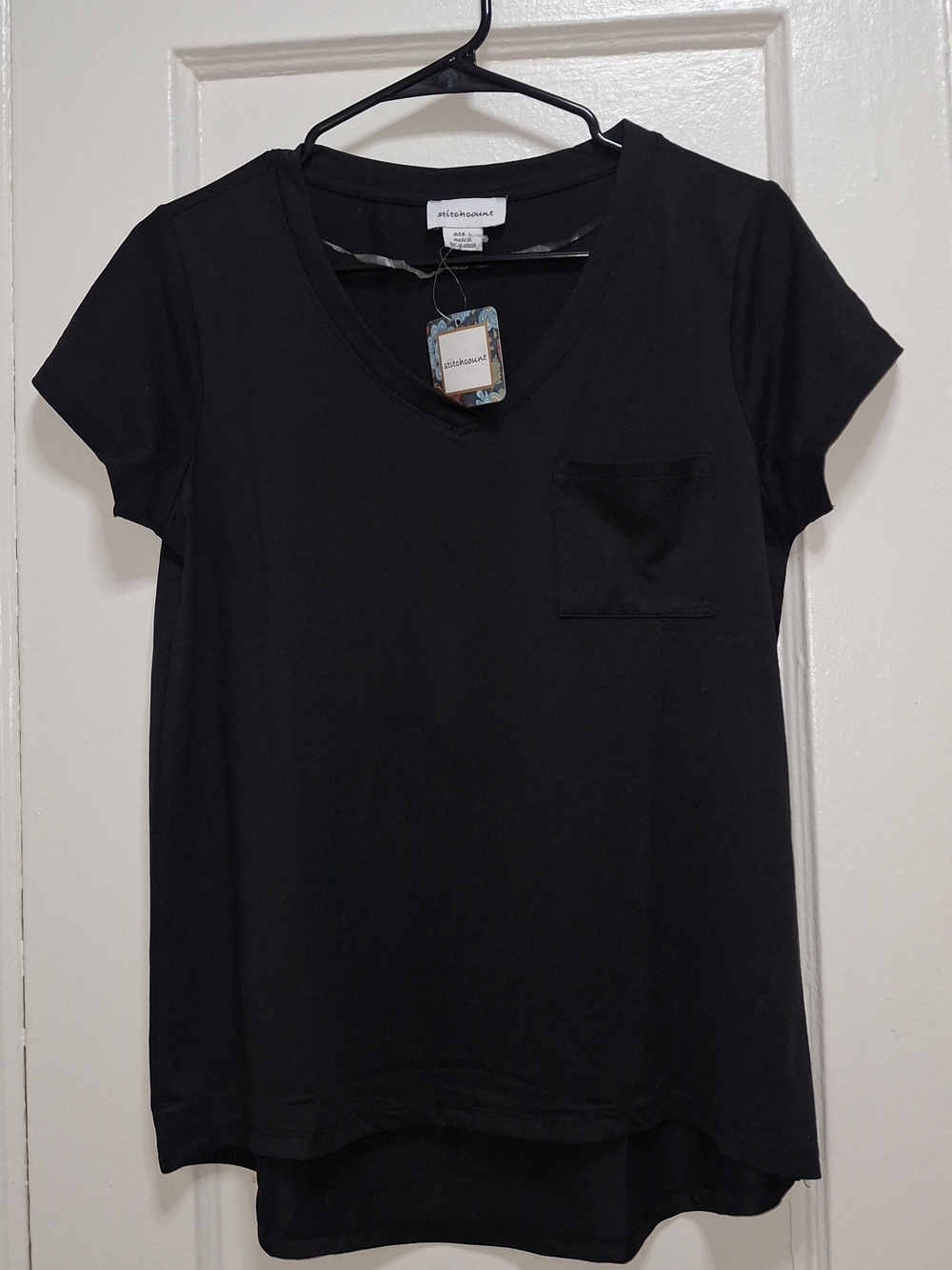 StitchCount Black Pocket Tee Shirt Women’s Large NWT Short Sleeve MSRP $48.99
